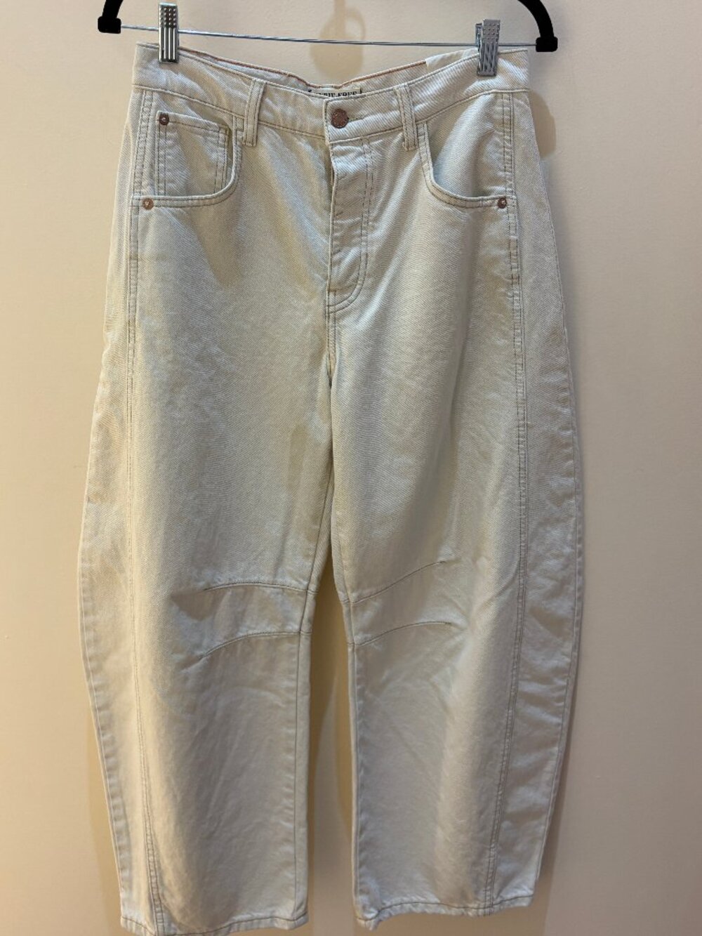 NWT Free People Good Luck Mid Rise Barrel Jeans in Milk Cream - Picture 6 of 6
